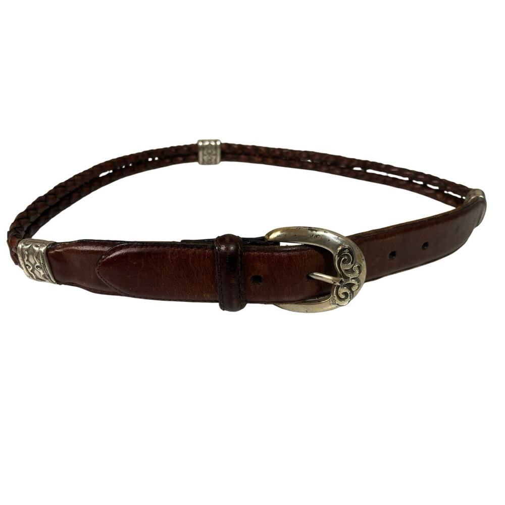 Fossil Brown Leather Belt 35” • Silver Accents • Women’s / Unisex Vintage Vibe